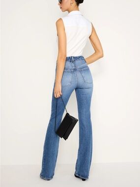Good American Blue Medium Wash Flare Jeans